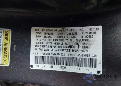 2010 Acura Tl 3.5 из США, поврежденный, VIN 19UUA8F55AA014022